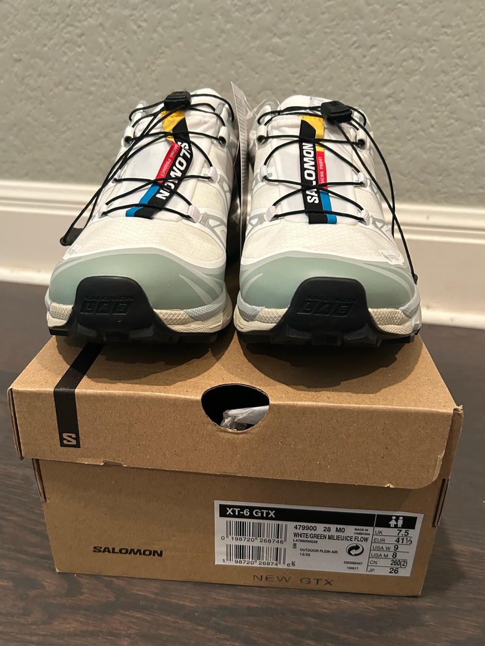 NWT Salomon XT-6 GTX Sneakers Size 9 Women/8 Men in White/Green Milieu - Picture 7 of 7